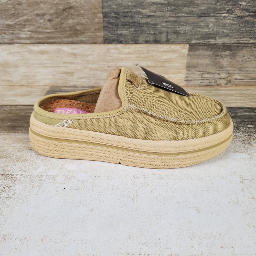 HEY DUDE Austin Lift Espadrille Woven Womens Loafer Shoe Sz 7 Olive Gray Comfort